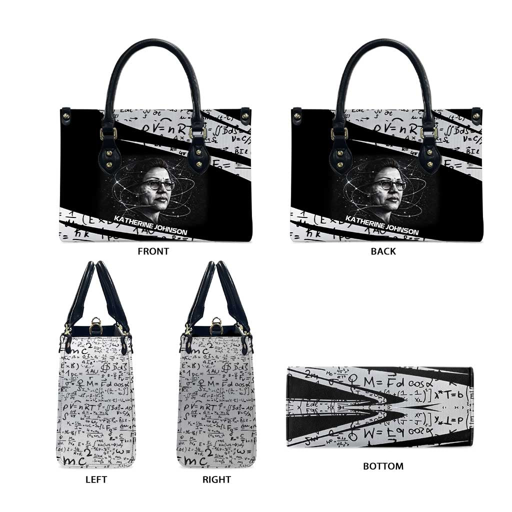 Katherine Johnson Leather Bag with Orbital Space Portrait, Historic NASA Launch Dates and Physics - Wonder Print Shop
