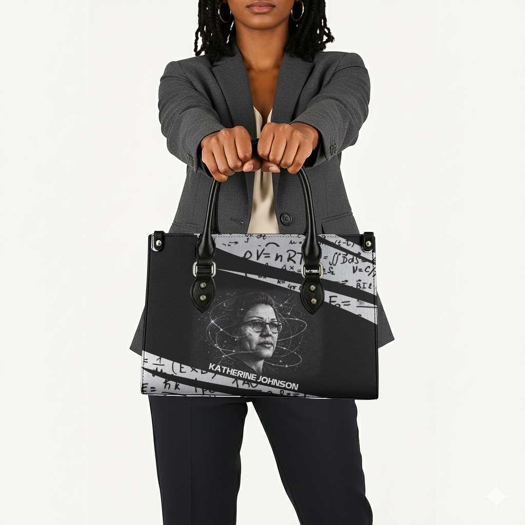 Katherine Johnson Leather Bag with Orbital Space Portrait, Historic NASA Launch Dates and Physics - Wonder Print Shop