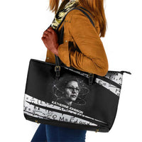 Katherine Johnson Leather Tote Bag with Orbital Space Portrait, Historic NASA Launch Dates and Physics - Wonder Print Shop