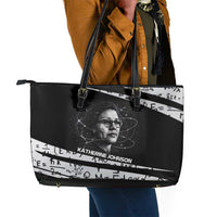 Katherine Johnson Leather Tote Bag with Orbital Space Portrait, Historic NASA Launch Dates and Physics - Wonder Print Shop