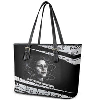 Katherine Johnson Leather Tote Bag with Orbital Space Portrait, Historic NASA Launch Dates and Physics - Wonder Print Shop