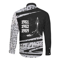 Katherine Johnson Long Sleeve Button Shirt with Orbital Space Portrait, Historic NASA Launch Dates and Physics - Wonder Print Shop