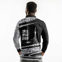 Katherine Johnson Long Sleeve Polo Shirt with Orbital Space Portrait, Historic NASA Launch Dates and Physics - Wonder Print Shop