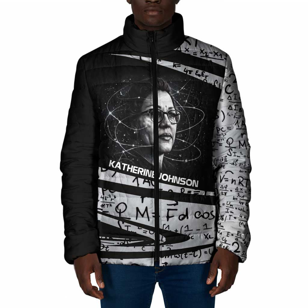Katherine Johnson Padded Jacket with Orbital Space Portrait, Historic NASA Launch Dates and Physics - Wonder Print Shop