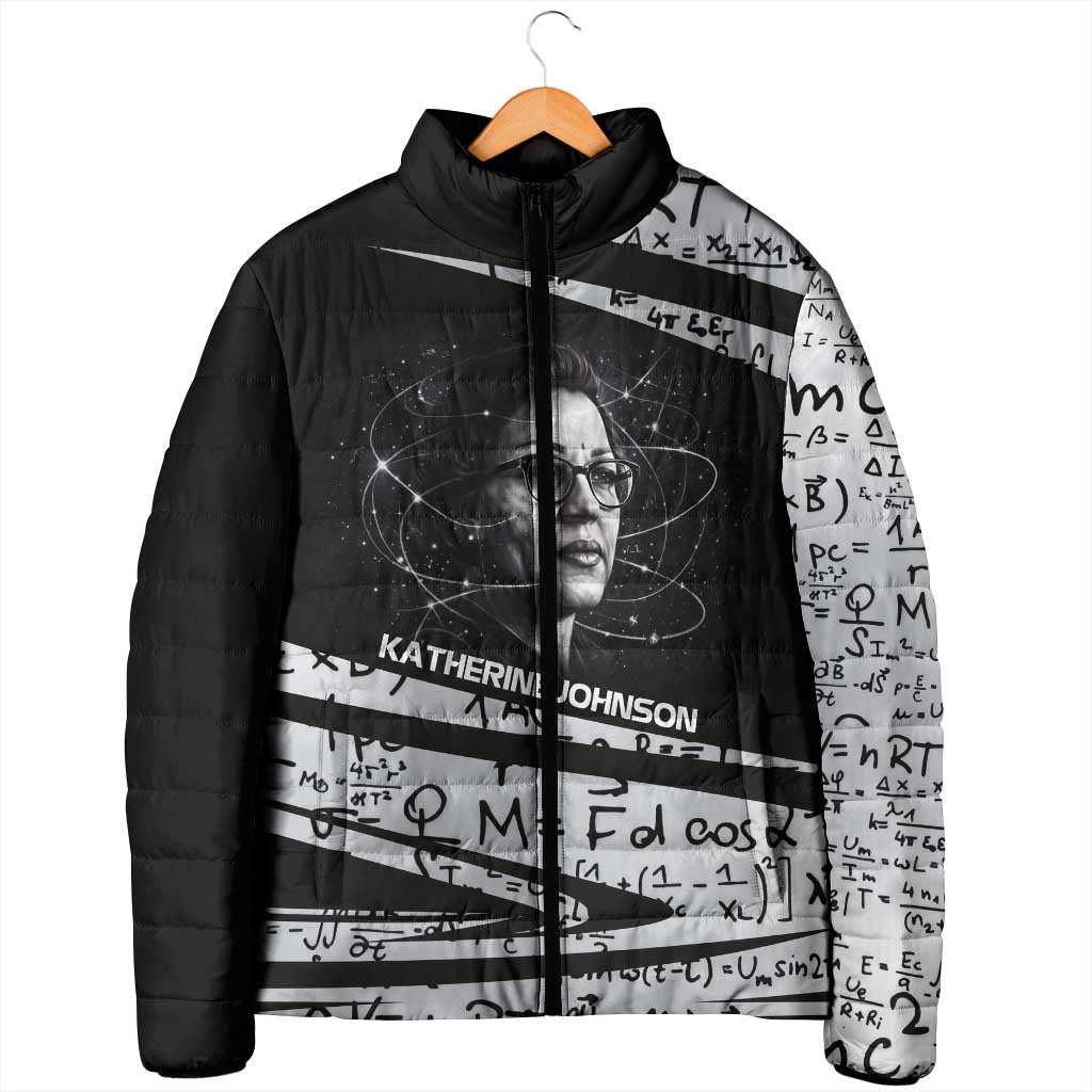 Katherine Johnson Padded Jacket with Orbital Space Portrait, Historic NASA Launch Dates and Physics - Wonder Print Shop