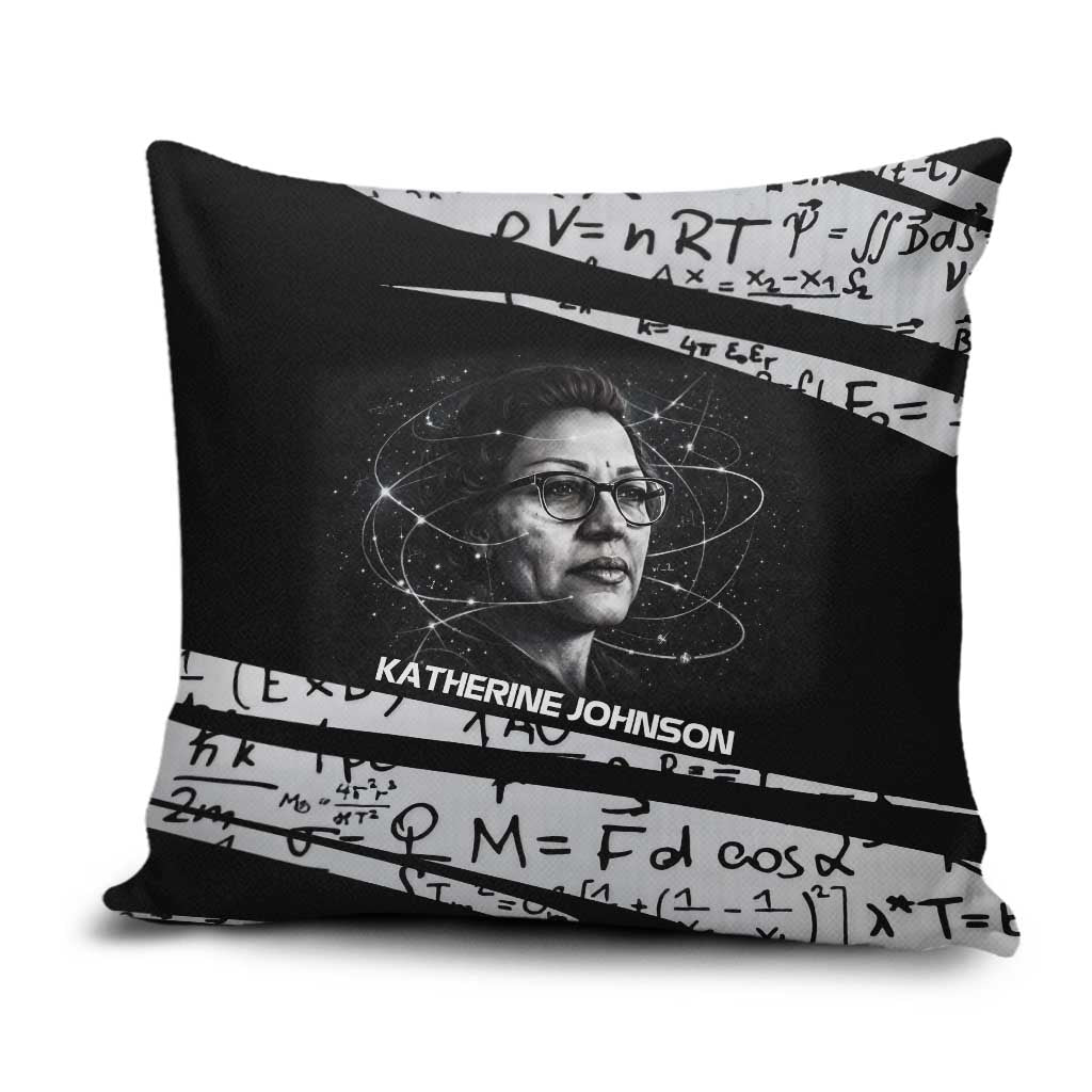 Katherine Johnson Pillow Cover with Orbital Space Portrait, Historic NASA Launch Dates and Physics - Wonder Print Shop
