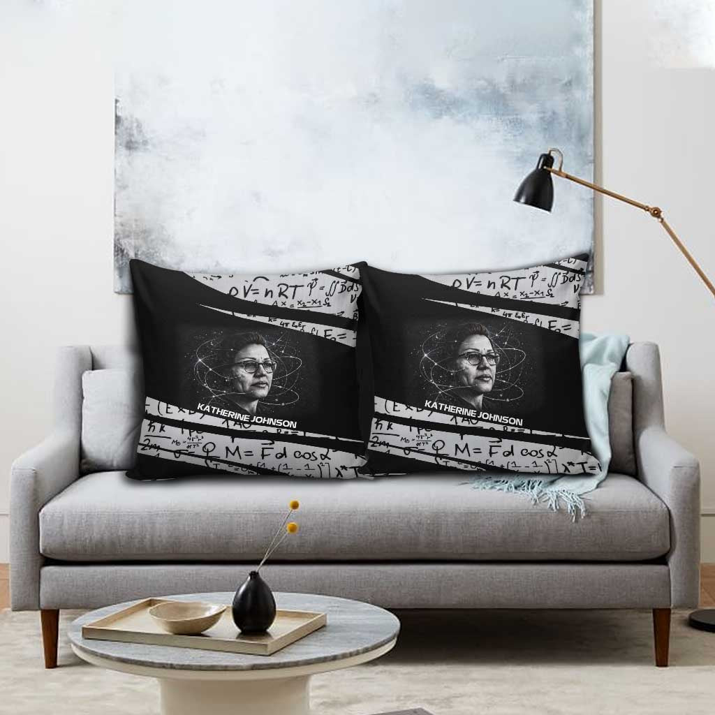 Katherine Johnson Pillow Cover with Orbital Space Portrait, Historic NASA Launch Dates and Physics - Wonder Print Shop