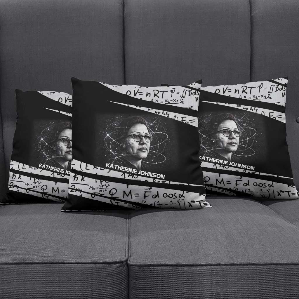 Katherine Johnson Pillow Cover with Orbital Space Portrait, Historic NASA Launch Dates and Physics - Wonder Print Shop