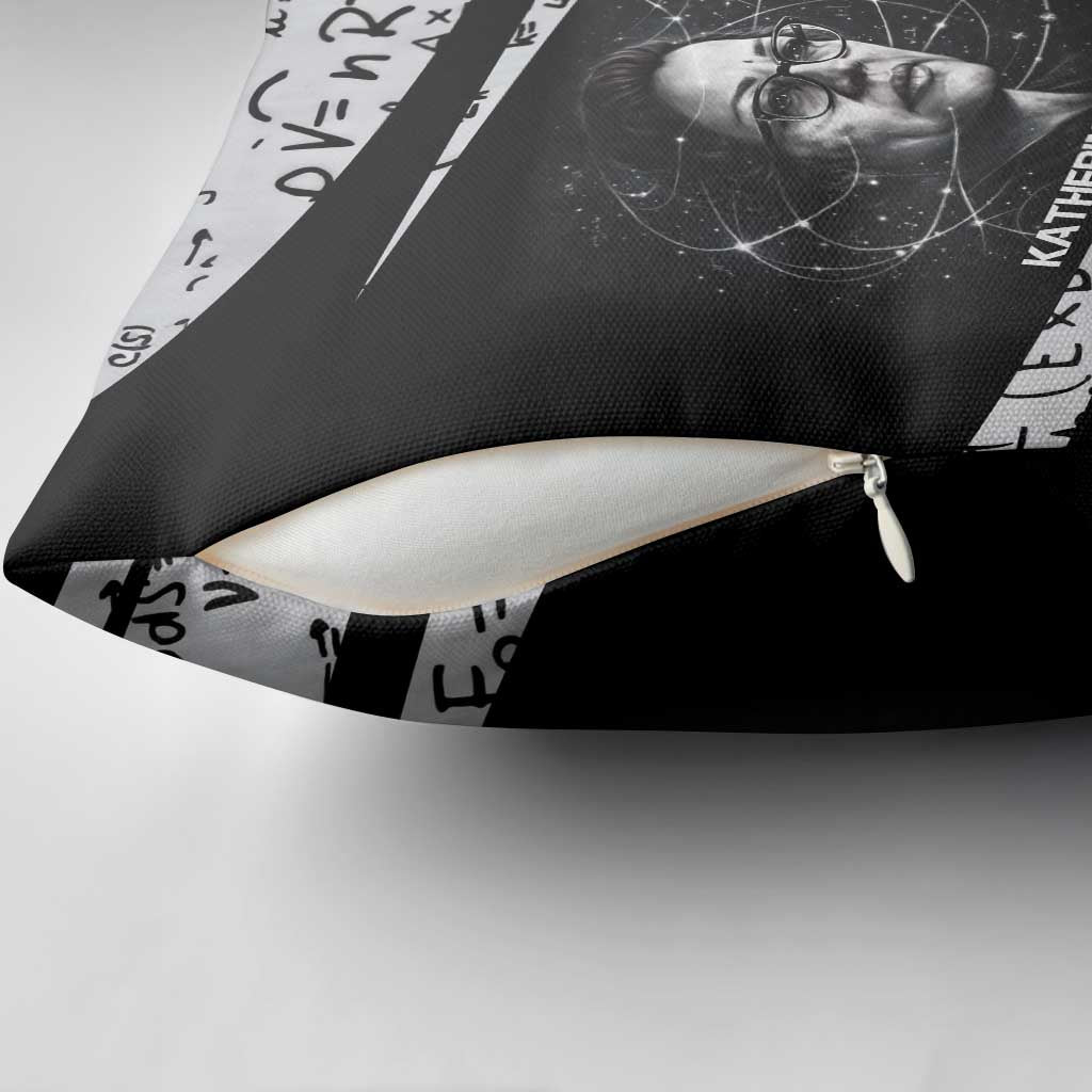 Katherine Johnson Pillow Cover with Orbital Space Portrait, Historic NASA Launch Dates and Physics - Wonder Print Shop