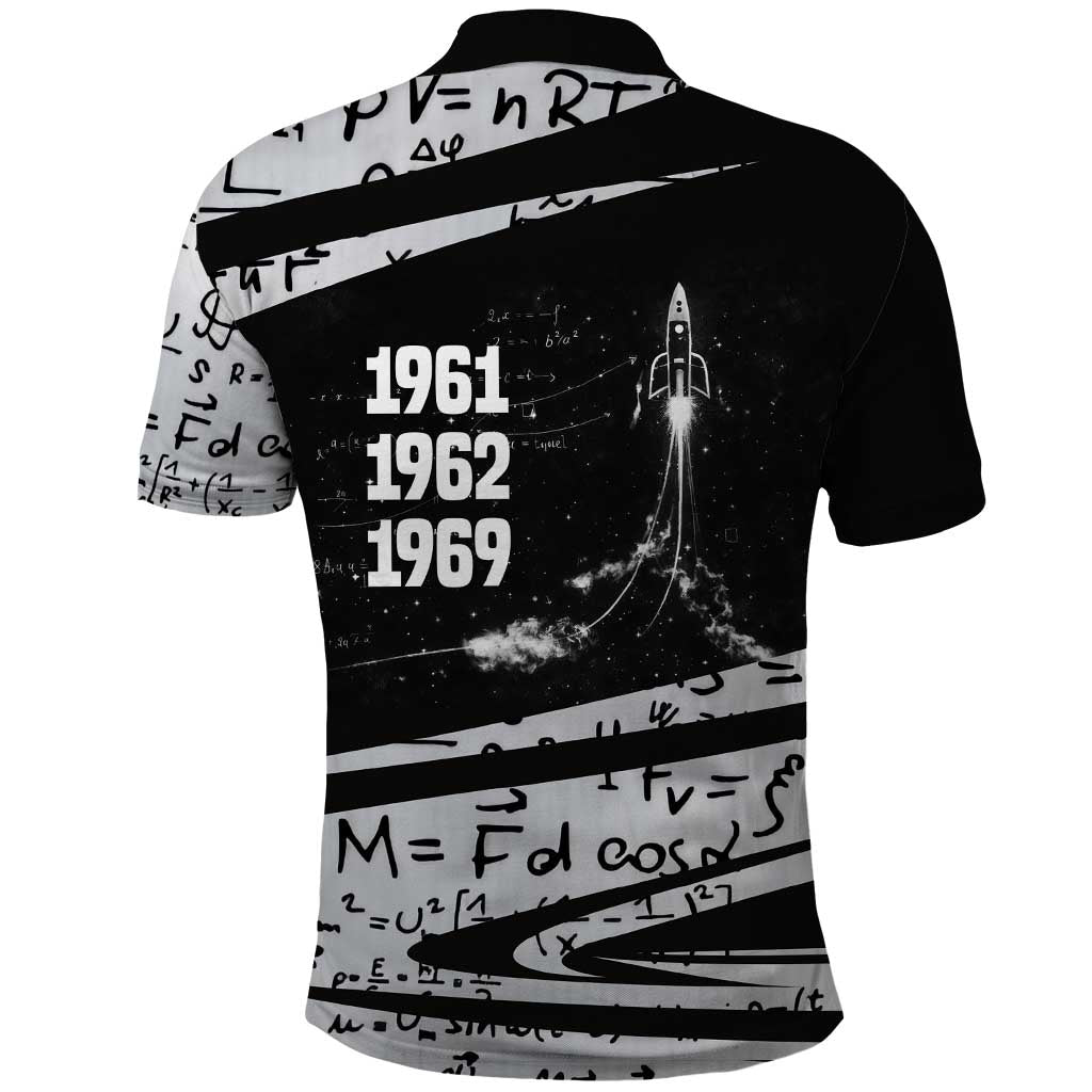 Katherine Johnson Polo Shirt with Orbital Space Portrait, Historic NASA Launch Dates and Physics - Wonder Print Shop