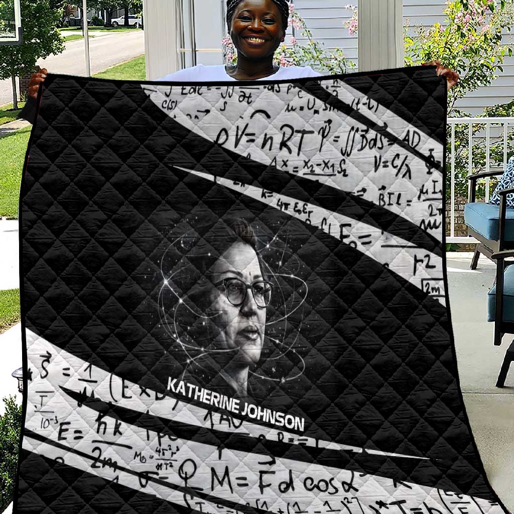 Katherine Johnson Quilt with Orbital Space Portrait, Historic NASA Launch Dates and Physics - Wonder Print Shop