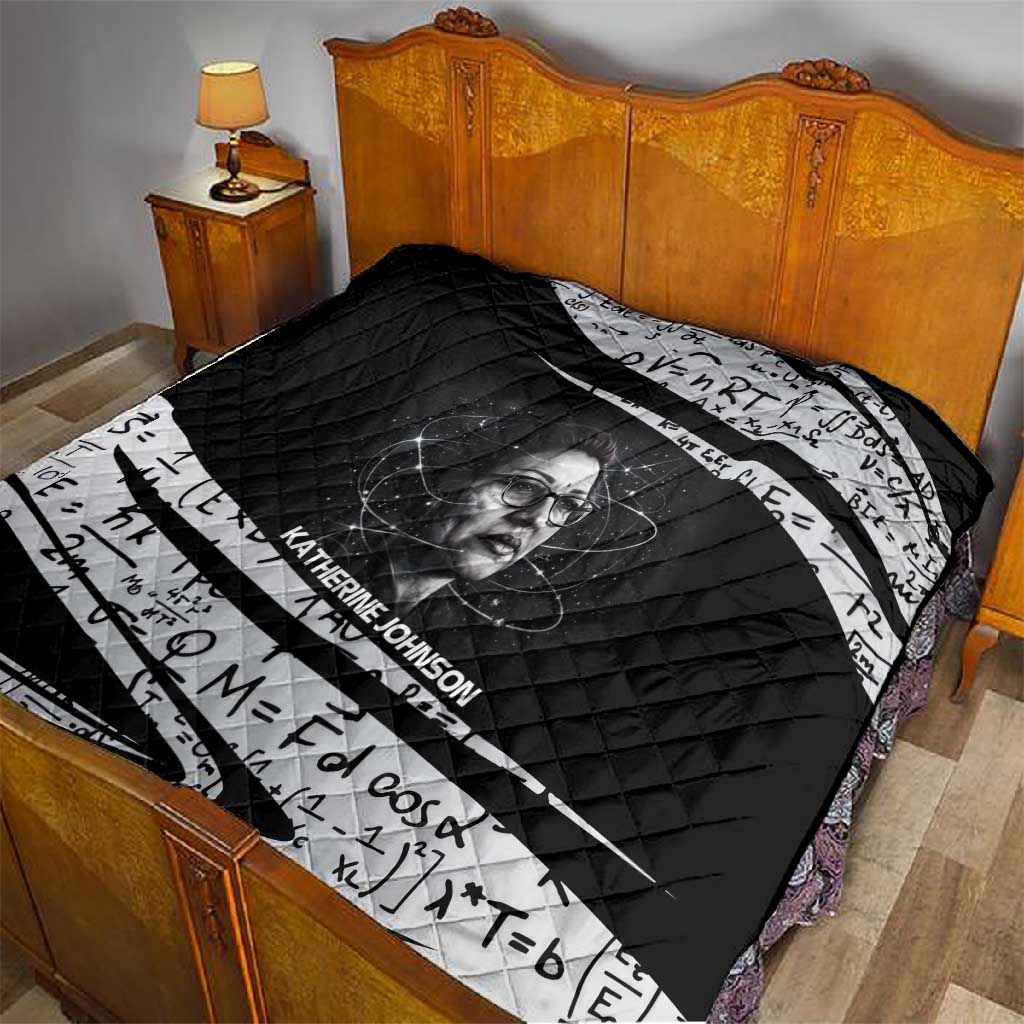 Katherine Johnson Quilt with Orbital Space Portrait, Historic NASA Launch Dates and Physics - Wonder Print Shop