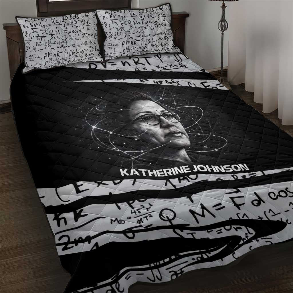 Katherine Johnson Quilt Bed Set with Orbital Space Portrait, Historic NASA Launch Dates and Physics - Wonder Print Shop