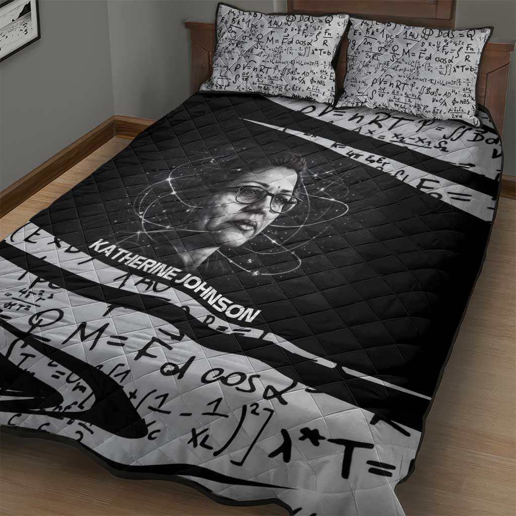 Katherine Johnson Quilt Bed Set with Orbital Space Portrait, Historic NASA Launch Dates and Physics - Wonder Print Shop