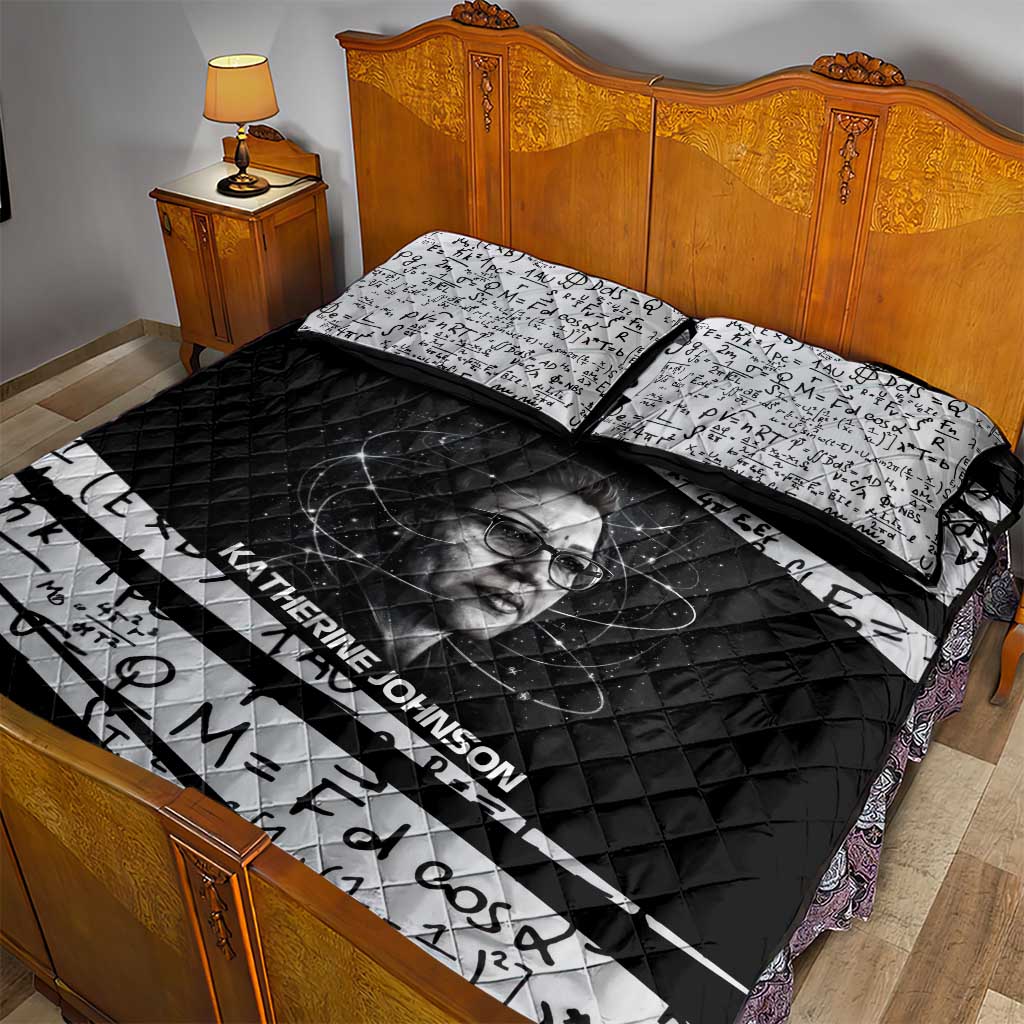 Katherine Johnson Quilt Bed Set with Orbital Space Portrait, Historic NASA Launch Dates and Physics - Wonder Print Shop