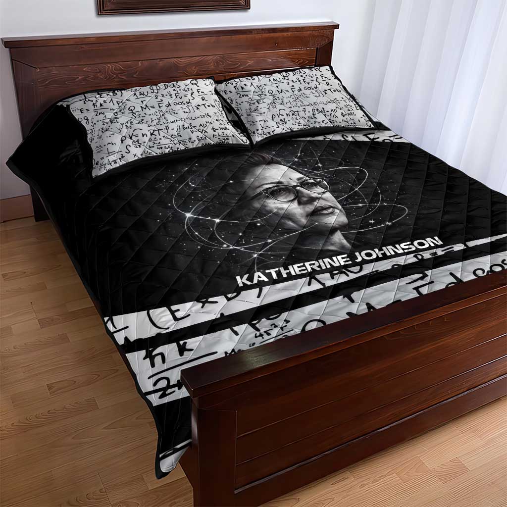 Katherine Johnson Quilt Bed Set with Orbital Space Portrait, Historic NASA Launch Dates and Physics - Wonder Print Shop