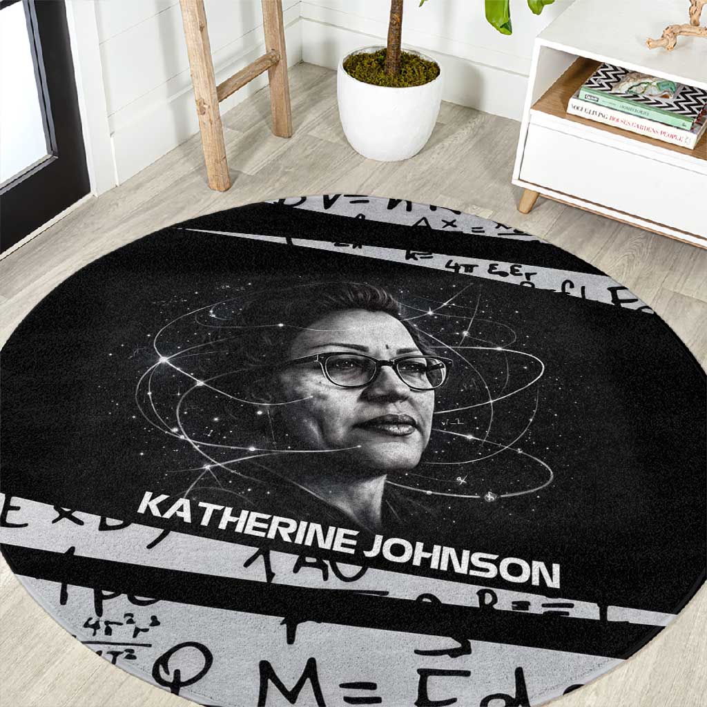 Katherine Johnson Round Carpet with Orbital Space Portrait, Historic NASA Launch Dates and Physics - Wonder Print Shop