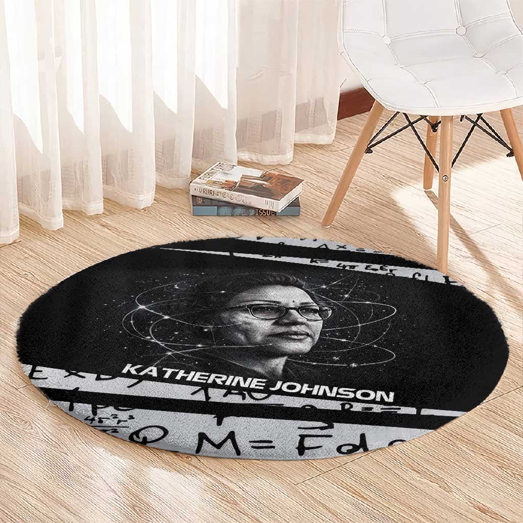 Katherine Johnson Round Carpet with Orbital Space Portrait, Historic NASA Launch Dates and Physics - Wonder Print Shop