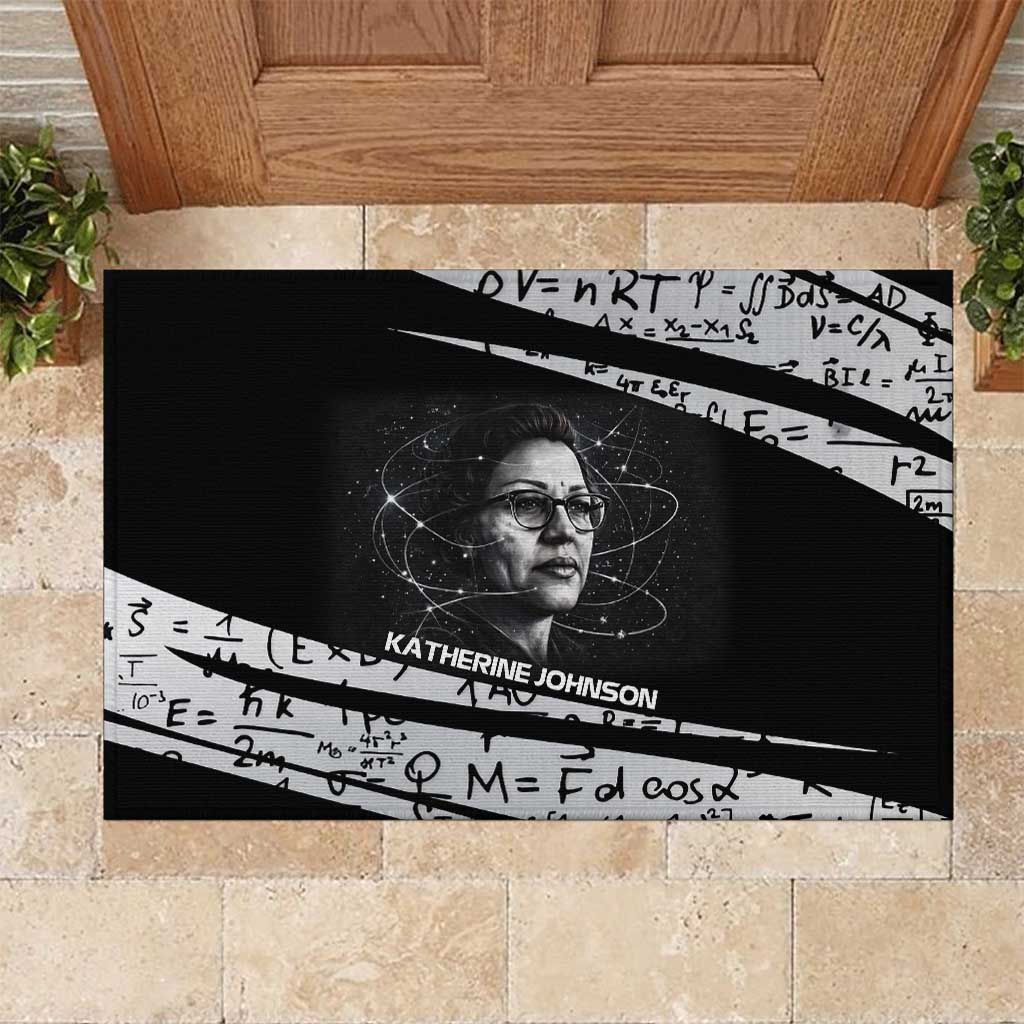 Katherine Johnson Rubber Doormat with Orbital Space Portrait, Historic NASA Launch Dates and Physics - Wonder Print Shop