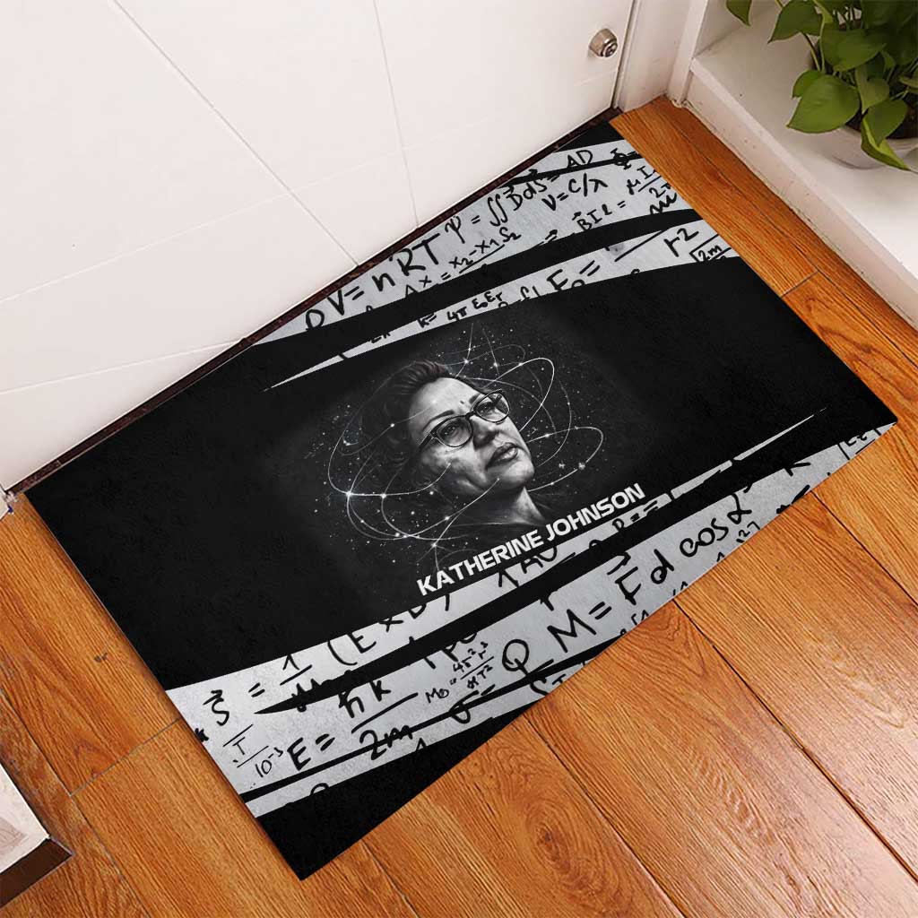 Katherine Johnson Rubber Doormat with Orbital Space Portrait, Historic NASA Launch Dates and Physics - Wonder Print Shop