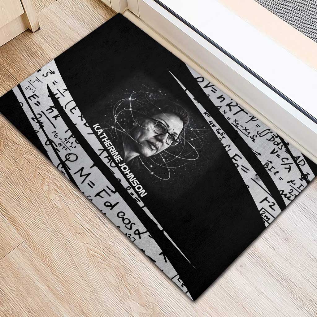 Katherine Johnson Rubber Doormat with Orbital Space Portrait, Historic NASA Launch Dates and Physics - Wonder Print Shop