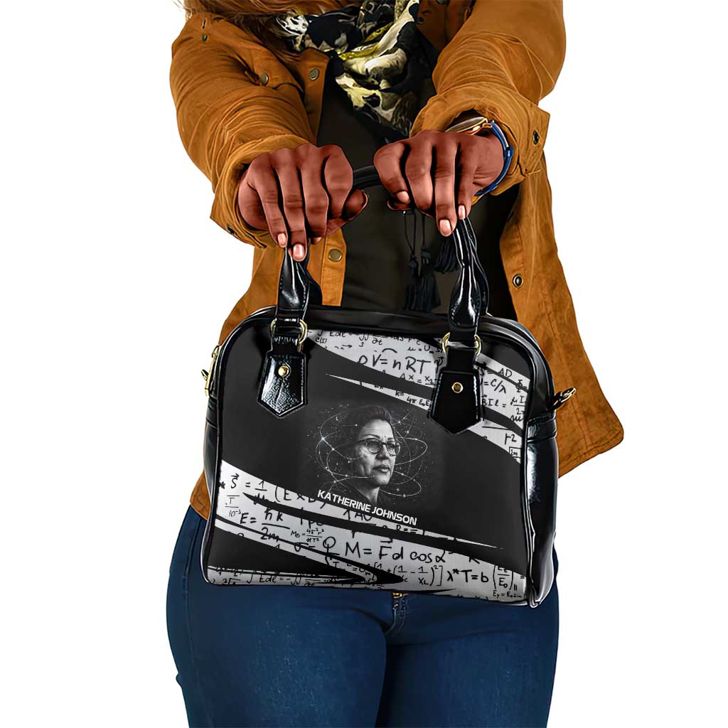 Katherine Johnson Shoulder Handbag with Orbital Space Portrait, Historic NASA Launch Dates and Physics - Wonder Print Shop