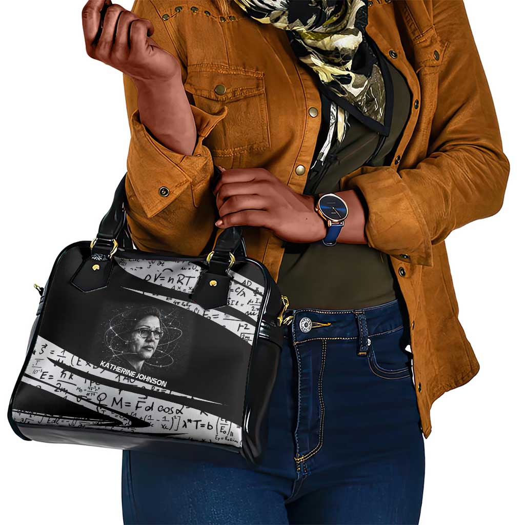 Katherine Johnson Shoulder Handbag with Orbital Space Portrait, Historic NASA Launch Dates and Physics - Wonder Print Shop