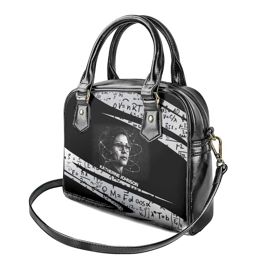 Katherine Johnson Shoulder Handbag with Orbital Space Portrait, Historic NASA Launch Dates and Physics - Wonder Print Shop
