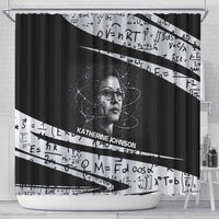 Katherine Johnson Shower Curtain with Orbital Space Portrait, Historic NASA Launch Dates and Physics - Wonder Print Shop