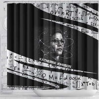 Katherine Johnson Shower Curtain with Orbital Space Portrait, Historic NASA Launch Dates and Physics - Wonder Print Shop