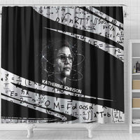 Katherine Johnson Shower Curtain with Orbital Space Portrait, Historic NASA Launch Dates and Physics - Wonder Print Shop