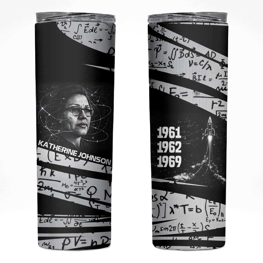 Katherine Johnson Skinny Tumbler with Orbital Space Portrait, Historic NASA Launch Dates and Physics - Wonder Print Shop