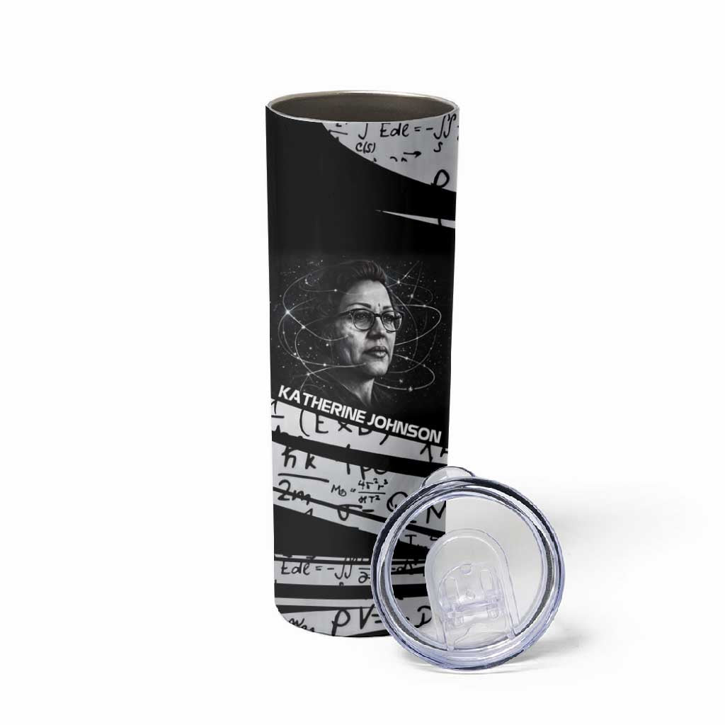 Katherine Johnson Skinny Tumbler with Orbital Space Portrait, Historic NASA Launch Dates and Physics - Wonder Print Shop