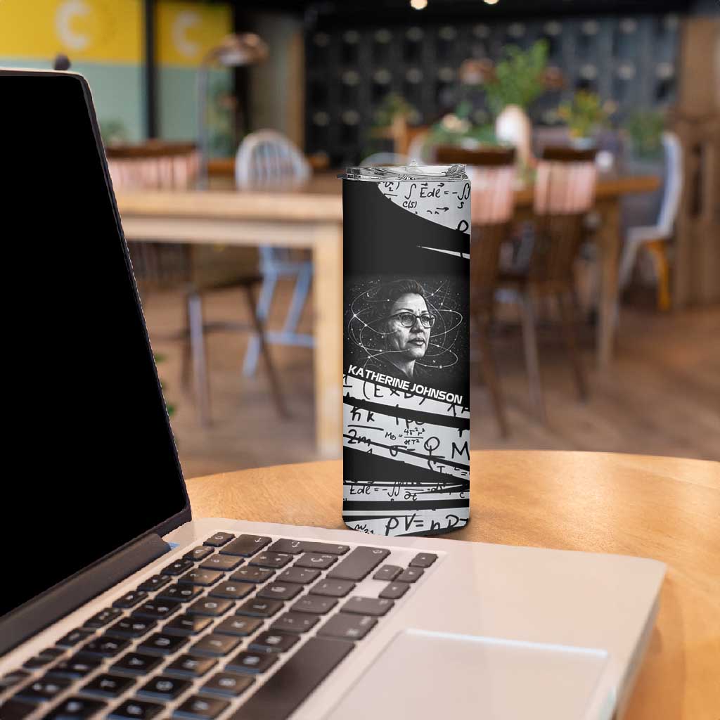 Katherine Johnson Skinny Tumbler with Orbital Space Portrait, Historic NASA Launch Dates and Physics - Wonder Print Shop