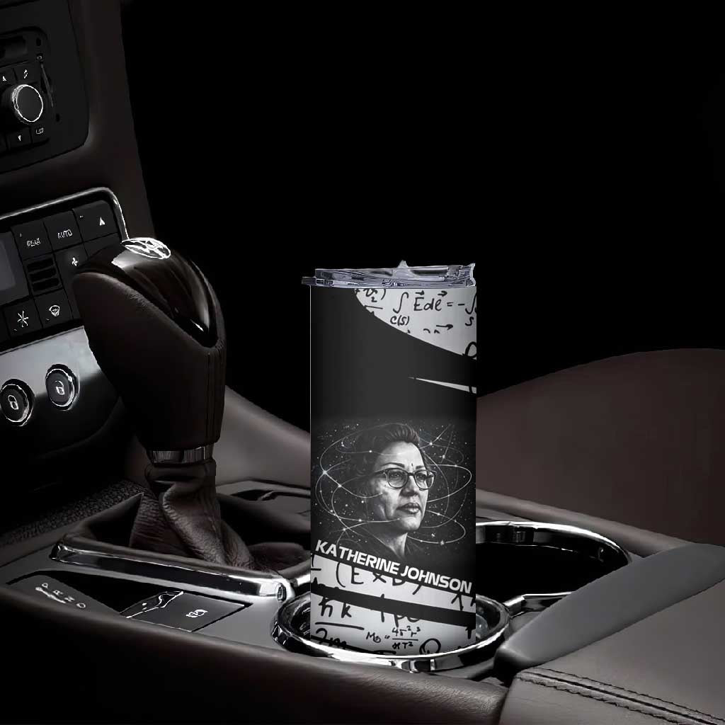Katherine Johnson Skinny Tumbler with Orbital Space Portrait, Historic NASA Launch Dates and Physics - Wonder Print Shop