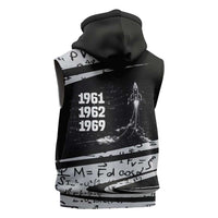 Katherine Johnson Sleeveless Hoodie with Orbital Space Portrait, Historic NASA Launch Dates and Physics - Wonder Print Shop
