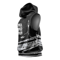 Katherine Johnson Sleeveless Hoodie with Orbital Space Portrait, Historic NASA Launch Dates and Physics - Wonder Print Shop