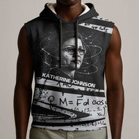 Katherine Johnson Sleeveless Hoodie with Orbital Space Portrait, Historic NASA Launch Dates and Physics - Wonder Print Shop