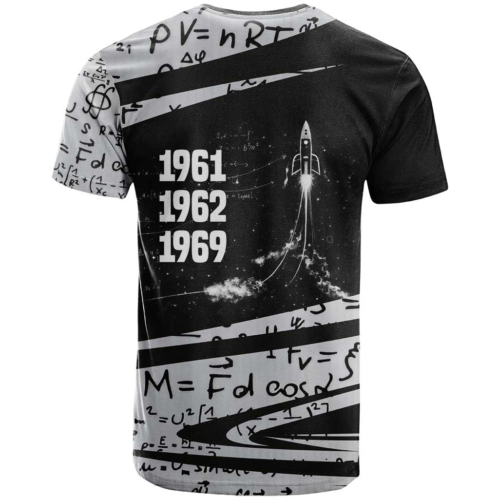 Katherine Johnson T shirt with Orbital Space Portrait, Historic NASA Launch Dates and Physics - Wonder Print Shop