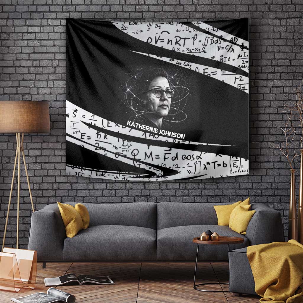 Katherine Johnson Tapestry with Orbital Space Portrait, Historic NASA Launch Dates and Physics - Wonder Print Shop