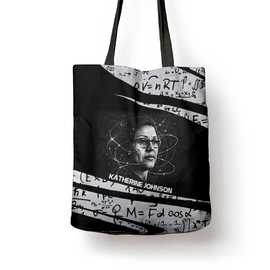 Katherine Johnson Tote Bag with Orbital Space Portrait, Historic NASA Launch Dates and Physics - Wonder Print Shop
