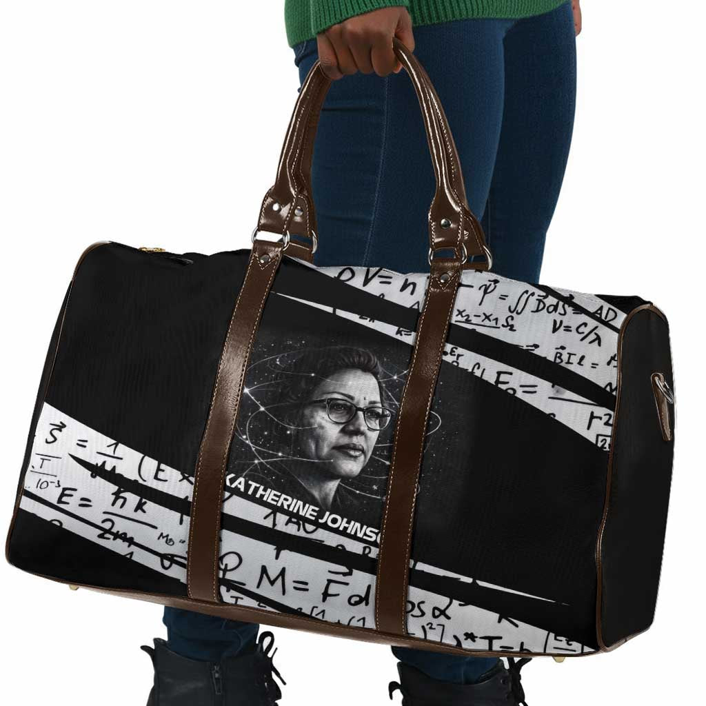 Katherine Johnson Travel Bag with Orbital Space Portrait, Historic NASA Launch Dates and Physics - Wonder Print Shop
