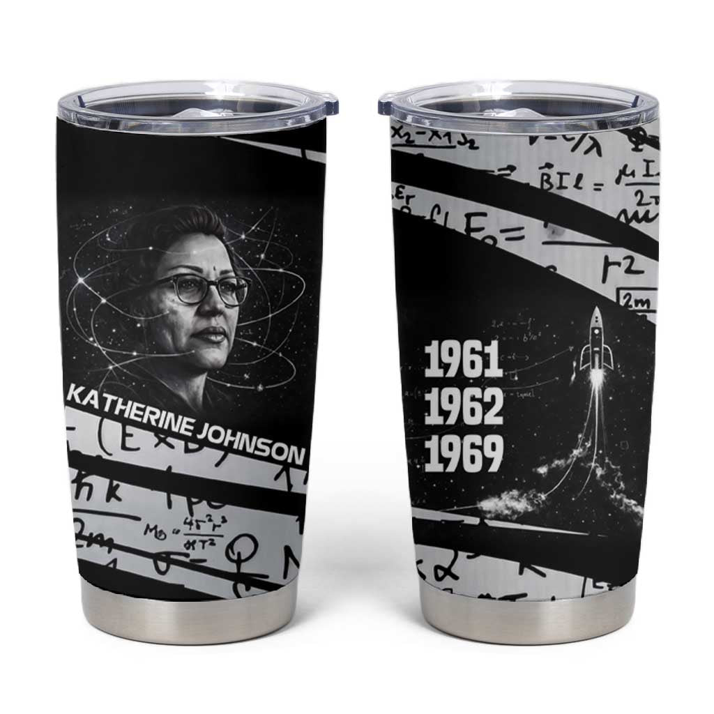 Katherine Johnson Tumbler Cup with Orbital Space Portrait, Historic NASA Launch Dates and Physics - Wonder Print Shop