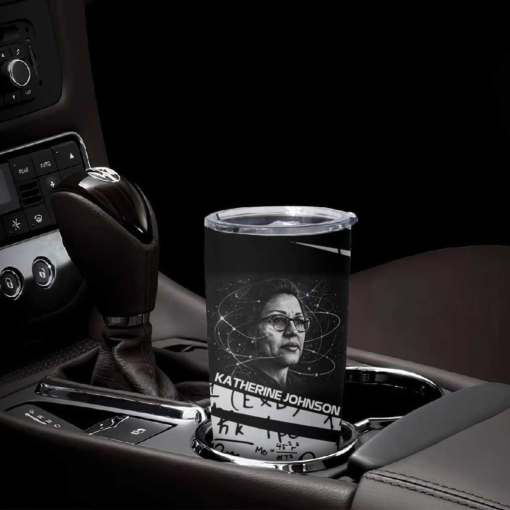 Katherine Johnson Tumbler Cup with Orbital Space Portrait, Historic NASA Launch Dates and Physics - Wonder Print Shop