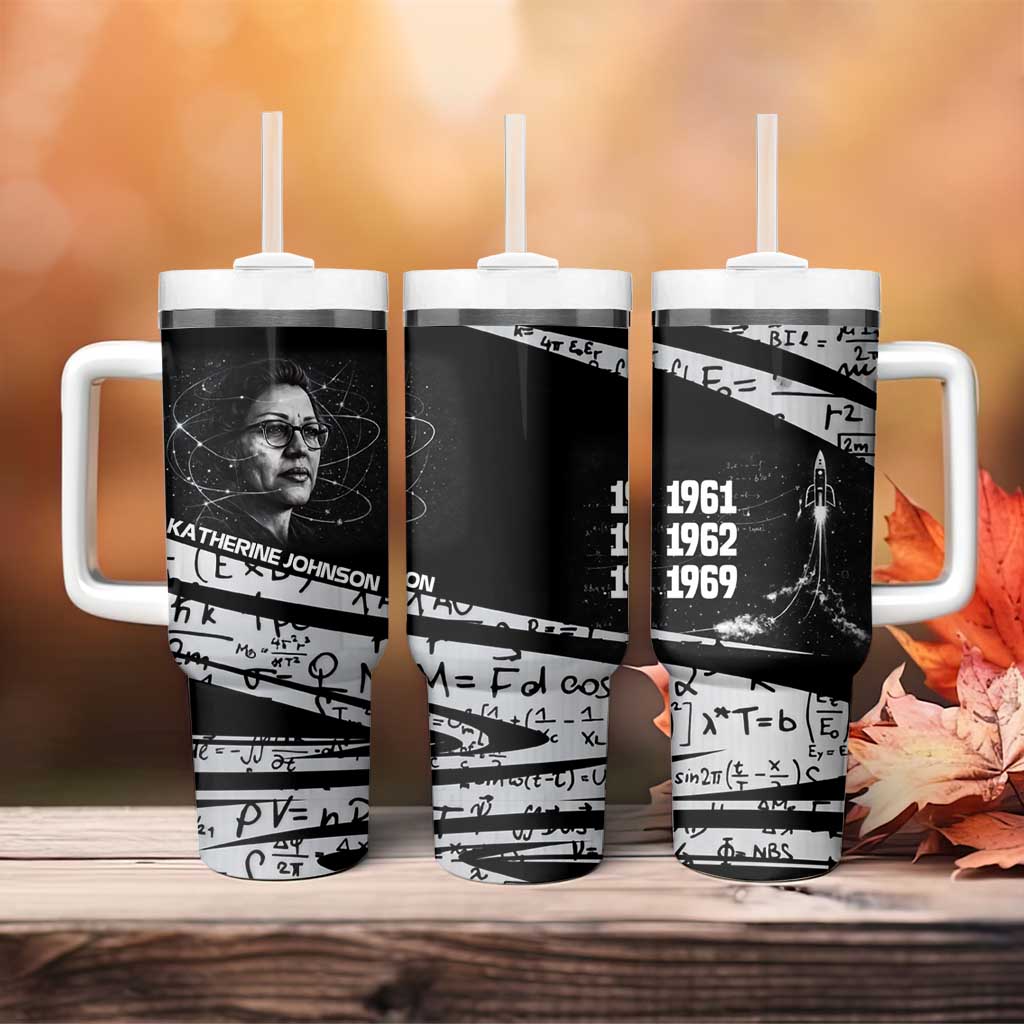 Katherine Johnson Tumbler With Handle with Orbital Space Portrait, Historic NASA Launch Dates and Physics - Wonder Print Shop