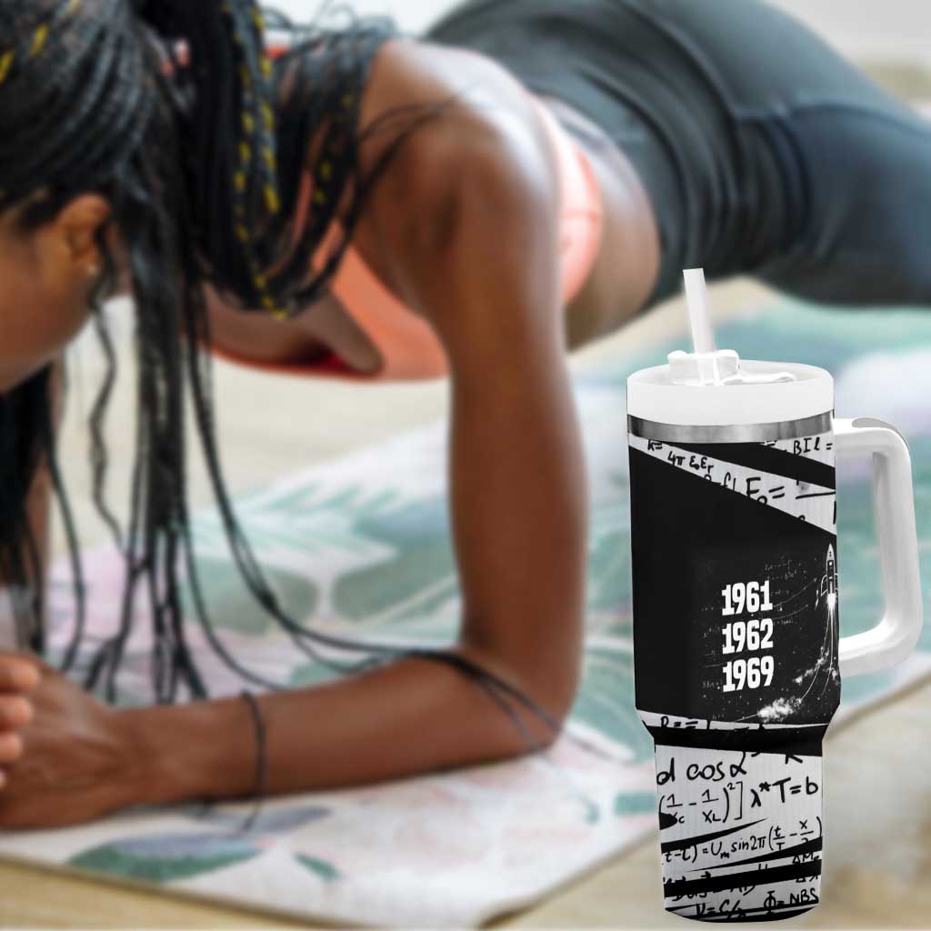 Katherine Johnson Tumbler With Handle with Orbital Space Portrait, Historic NASA Launch Dates and Physics - Wonder Print Shop