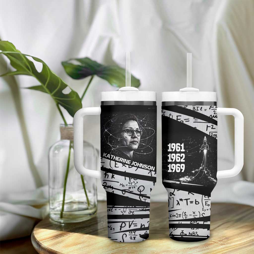 Katherine Johnson Tumbler With Handle with Orbital Space Portrait, Historic NASA Launch Dates and Physics - Wonder Print Shop