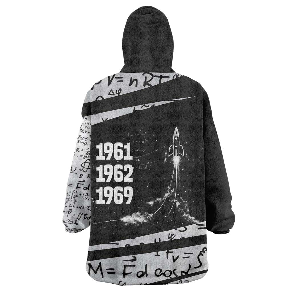 Katherine Johnson Wearable Blanket Hoodie with Orbital Space Portrait, Historic NASA Launch Dates and Physics - Wonder Print Shop