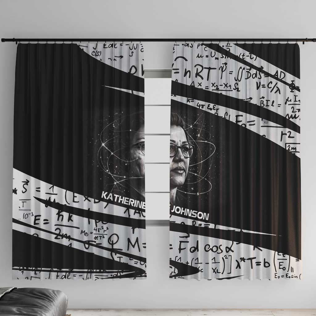 Katherine Johnson Window Curtain with Orbital Space Portrait, Historic NASA Launch Dates and Physics - Wonder Print Shop