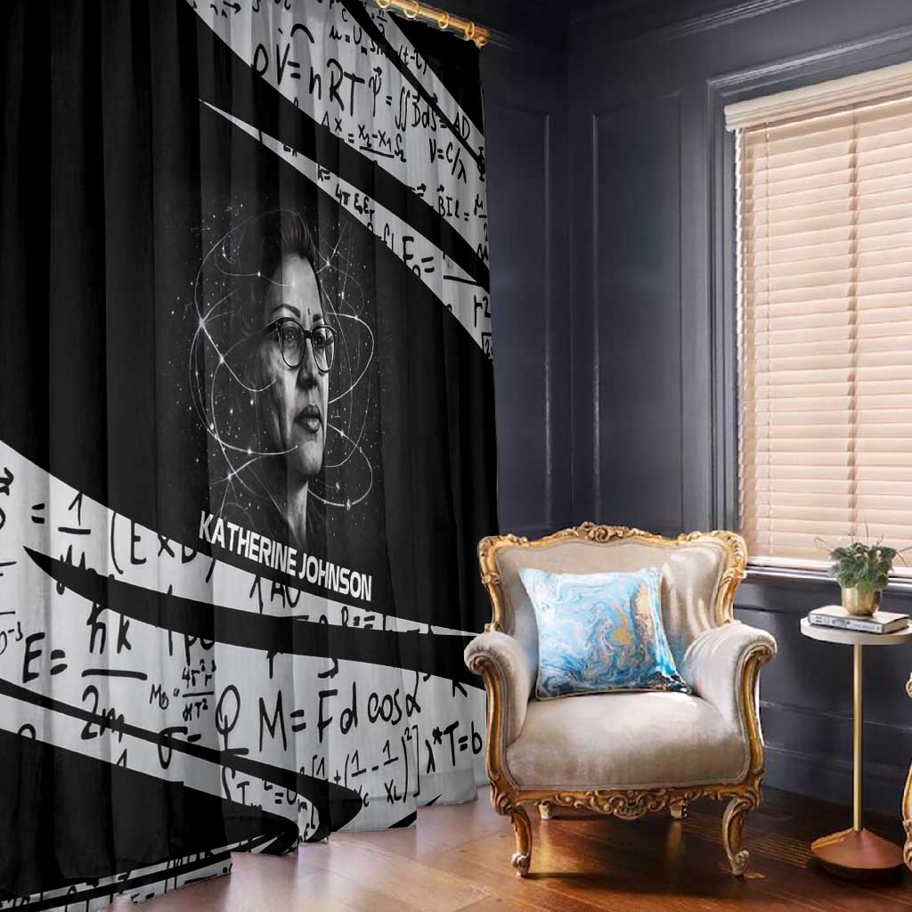 Katherine Johnson Window Curtain with Orbital Space Portrait, Historic NASA Launch Dates and Physics - Wonder Print Shop